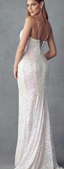 Champaign gold or lilac purple sequin fitted gown with leg slit - Picture 4 of 8